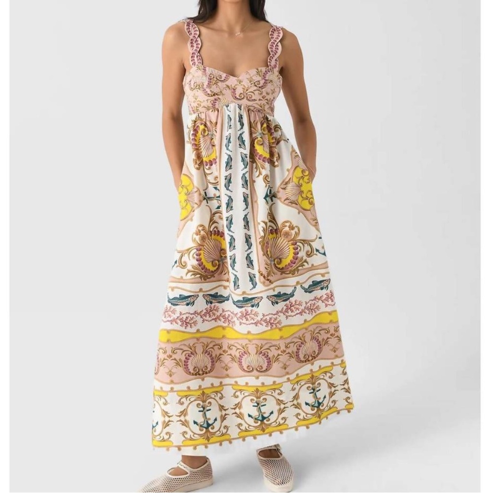 FARM Rio Maritime Magic Off-White Sleeveless Maxi Dress Fish Print Small NWT